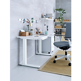 Home Office Tisch mit Zubehörschublade, Rechteck, C-Fuss, B 1200 x T 600 x H 735 mm, weiss/weiss 