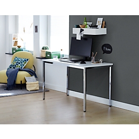 Home Office Tisch, Rechteck, 4-Fuss Quadratrohr, B 1200 x T 600 x H 720 mm, weiss/chromsilber