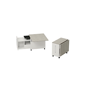 Homeoffice mobiele lade Multicontainer, met uittrekbaar, neerklapbaar zijpaneel links, B 480-1080 x D 800 x H 740 mm, Ceramisch grijs/wit