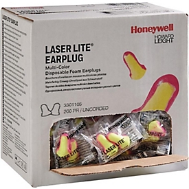 HONEYWELL Howard Leight bouchons d'oreilles Laser Lite, EN 352-2, SNR 35 dB, mousse, jaune/rose, 200 paires/boîte