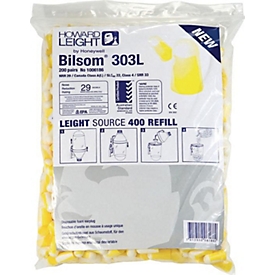 HONEYWELL Howard Leight Gehörschutzstöpsel Bilsom 303L, EN 352-2, SNR 32 dB, Nachfüllpack 200 Paar, Polyurethan, weiß/gelb