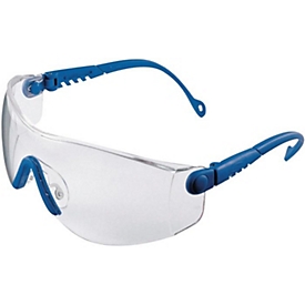 HONEYWELL Lunettes de protection Op-Tema, EN 166-1FT, branches bleues, écran PC incolore, réglables, bandeau FLEXICORD
