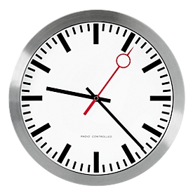Horloge de gare avec aiguille à rond creux, horloge radio-pilotée, Ø 300 mm