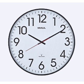 Horloge murale radio Maul MAULclimb, ronde, pour l'intérieur, très grands chiffres arabes, minutes &amp; unités d'heure, ∅ 470 mm, plastique &amp; verre minéral, noir-blanc-noir, pile incluse