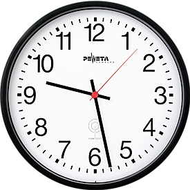 Horloge murale radio Peweta Ø 250 mm, noir, chiffres arabes, horloge radio DCF77, verre minéral