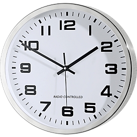 Horloge murale radio pilotée en acier inoxydable, ronde, Ø 300 mm