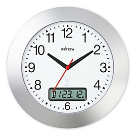Horloge murale radio-pilotée « La raffinée », Ø 300 mm avec date, argent