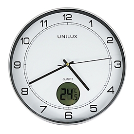 Horloge murale UNILUX Tempus, avec thermomètre, quartz, Ø 30,5 cm, gris métal