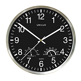 Horloge murale UNILUX Wetty, avec thermomètre et hygromètre, quartz, Ø 30 cm, gris métal