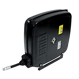 Hose reel CEMO, sheet steel, lacquered, for oil, closed, on fixed bracket, 1/2" IG/AG, max. 60 bar, hose length 12 m, ø 15 mm