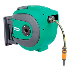 Hose reel, wall/ceiling, automatic, for water, up to 10 bar, incl. PVC water hose with Ø DN 12 mm x L 20 m &amp; other accessories, plastic