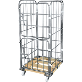 Houten rolpallet met 2 zijhekken, 1 achterwand, 2 halve voorwanden