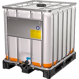 IBC container, 1000 liter, EX bescherming, chemicaliën- en UV-bestendig, kunststof pallet, B 1200 x D 1000 x H 1163 mm, naturel