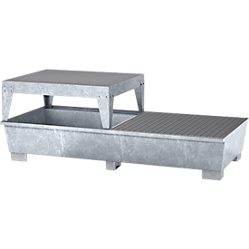 IBC-Station ASECOS, Stahl, mit Gitterrost, Abfüllblock u. Staplerschuhen, 1000 l Auffangvolumen, B 2680 x T 1300 x H 950 mm, verzinkt