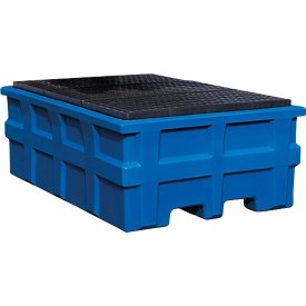 IBC station, volume 1000 l, tot 2000 kg, toegankelijk van onderen, met PE rooster, polyethyleen, blauw, B 1980 x D 1370 x H 720 mm