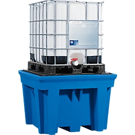 IBC - und KTC-Station asecos, für 1 Container, 1100 l, 1600 kg, Stellfläche, unterfahrbar, B 1430 x T 1430 x H 965 mm, Polyethylen, blau