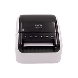 Imprimante d'étiquettes Brother QL-1110NWBc, impression thermique directe, 300 dpi, 69 étiquettes/min, USB/LAN/WLAN/Bluetooth, cutter automatique, gris-noir