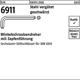 Inbusschroevendraaier DIN 6911 zeskantstift SW 3 M4 gehard en getemperd staal gebogen 1