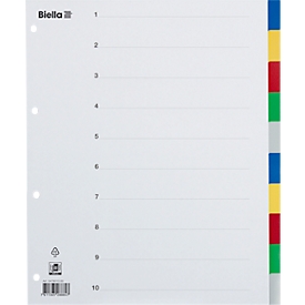 Index Biella, for DIN A4, extra wide for pockets, 10 parts, with index sheet, L 330 x W 270 mm, PP, colored