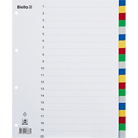 Index Biella, for DIN A4, extra wide for pockets, 20 pieces, with index sheet, PP, colored