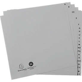 Indexen Exacompta 1723B, A4 half formaat, 2-gaats perforatie, tabbladen A-Z, B 225 x H 210 mm, Blauwe Engel, gerecycleerde kunststof, grijs