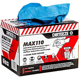 Industrie-Vliestücher MAX110, 100 g/m², ultrasaugfähig, zug- u. abriebfest, L 300 x B 420 mm, 160 St.