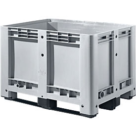 Industriebox, Euronorm, Volumen 470 l, bis 450 kg, stapelbar, mit 3 Kufen, geschlossen, L 1200 x B 800 x H 780 mm, Polyethylen, grau