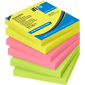 inFO Power Notes notes adhésives, 75 x 75 mm, 80 feuilles par bloc, 6 blocs, 3 couleurs