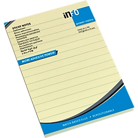 inFO Power Notes Notes autocollantes, 100 x 150 mm, 100 feuilles par bloc, 12 blocs, ligné, jaune