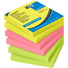 inFO Power Notes plakbriefjes, 75 x 75 mm, 80 vellen per pad, 6 pads, 3 kleuren