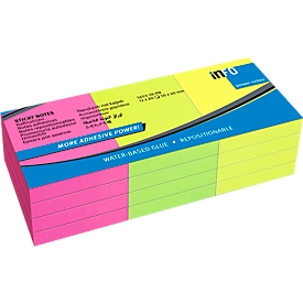 inFO Power Notes Sticky Notes, 50 x 40 mm, 80 feuilles par bloc, 12 blocs, 3 couleurs