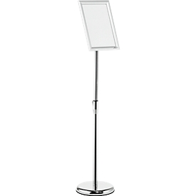 Info stand Durable, with DIN A4 folding frame, portrait & landscape format, height adjustable, aluminum & polystyrene, silver