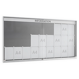 Informatiebord met schuifdeur, 60 mm diep, 9 x 3, gepoedercoat