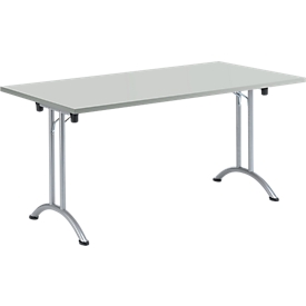 Inklapbare tafel, 1600 x 700 mm, lichtgrijs/blank aluminium 