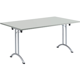 Inklapbare tafel, 1600 x 800 mm, lichtgrijs/blank aluminium 
