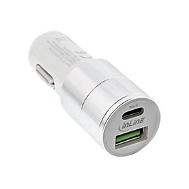 InLine - Auto-Netzteil - 3 A - QC 3.0 - 2 Ausgabeanschlussstellen (USB, USB-C) - weiß
