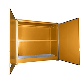 Insulated shelf container BAUER CEH 38-2, steel, double wing door, W 4150 x D 1500 x H 3140 mm, orange
