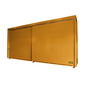 Insulated shelf container BAUER CEH 75-2, steel, sliding door, W 7800 x D 1550 x H 3490 mm, orange