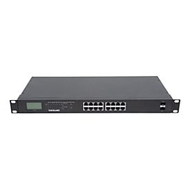 Intellinet 16-Port Gigabit Ethernet PoE+ Switch with 2 SFP Ports, LCD Display, IEEE 802.3at/af Power over Ethernet (PoE+/PoE) Compliant, 370 W, Endspan, 19" Rackmount - Switch - unmanaged - 16 x 10/100/1000 (PoE+) + 2 x Gigabit SFP - Desktop, an R...