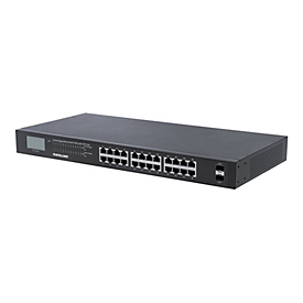 Intellinet 24-Port Gigabit Ethernet PoE+ Switch with 2 SFP Ports, LCD Display, IEEE 802.3at/af Power over Ethernet (PoE+/PoE) Compliant, 370 W, Endspan, 19" Rackmount - Switch - unmanaged - 24 x 10/100/1000 (PoE+) + 2 x Gigabit SFP - Desktop, an R...