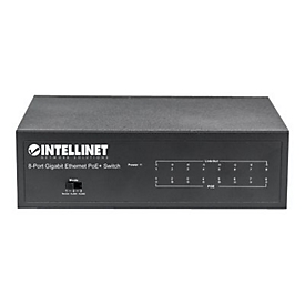 Intellinet 8-Port Gigabit Ethernet PoE+ Switch, IEEE 802.3at/af Power over Ethernet (PoE+/PoE) Compliant, 60 W, Desktop, Box - Switch - 8 Anschlüsse