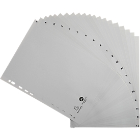 Intercalaire Exacompta 1720B, format A4, perforation universelle, onglets A-Z, L 225 x H 297 mm, Ange Bleu, plastique recyclé, gris