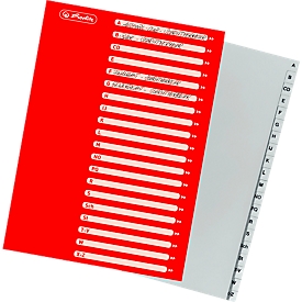 Intercalaires à classeur, A4, A-Z, Film PP, gris, 20 p.