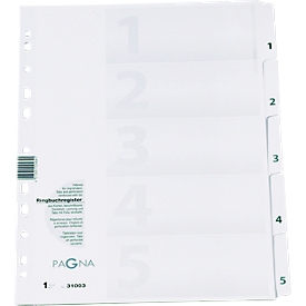 Intercalaires en carton PAGNA, numérotés de 1 à 5, gris