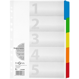 Intercalaires en carton PAGNA, numérotés de 1 à 5, onglets colorés