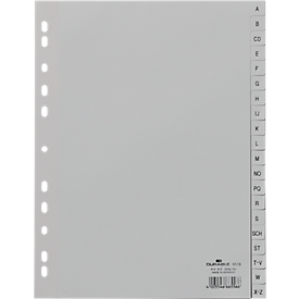 Intercalaires en plastique DURABLE, format A4 portrait, lettres A-Z (20 intercalaires), gris