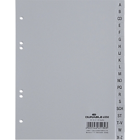 Intercalaires en plastique DURABLE, format A5 portrait, lettres A-Z (20 intercalaires), gris