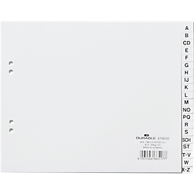 Intercalaires en plastique DURABLE, format demi A4 paysage, lettres A-Z (20 intercalaires), blanc