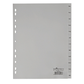 Intercalaires en plastique DURABLE, mois déc.-jan., gris