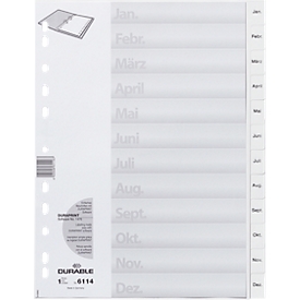 Intercalaires en plastique DURABLE, mois jan.-déc., blanc